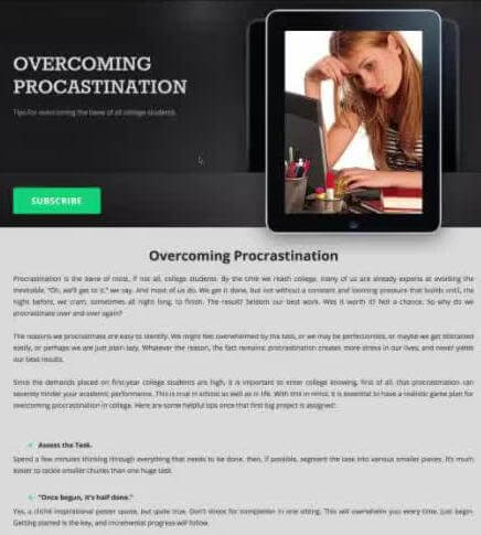 Overcoming Procrastination Landing page