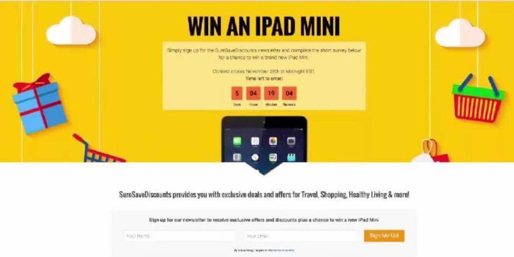 Landing Page to win an iPad Mini